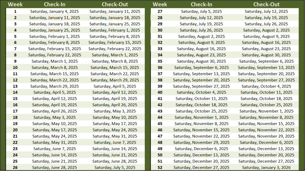 2025 Timeshare Calendar Saturday To Saturday Brear Cissiee