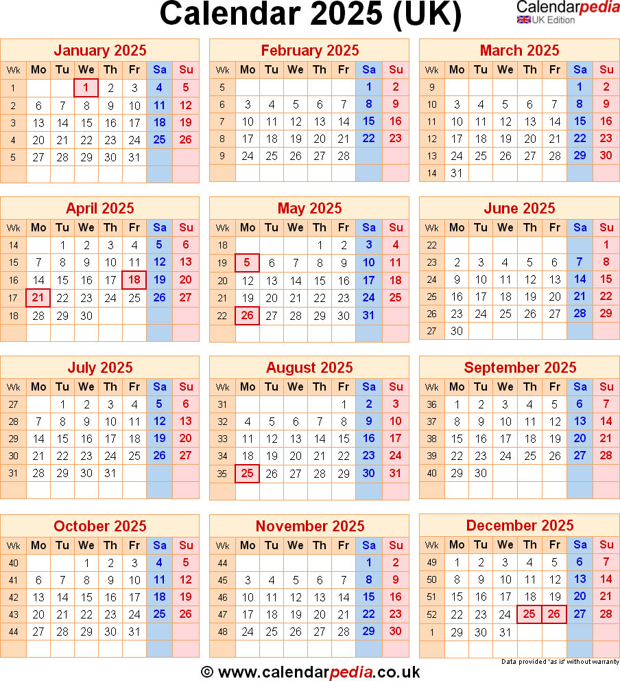 2025 UK Calendar Dates Calendar 2025 June July August