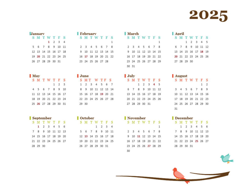 2025 Year Calendar Printable Free Word Jena Robbin