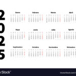 2025 Year Simple Horizontal Calendar In Spanish Vector Image