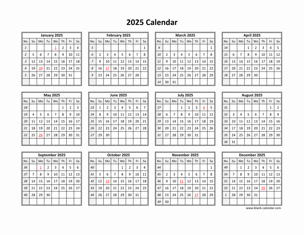 2025 Yearly Calendar Printable One Page Pdf Download Jackie Blondelle