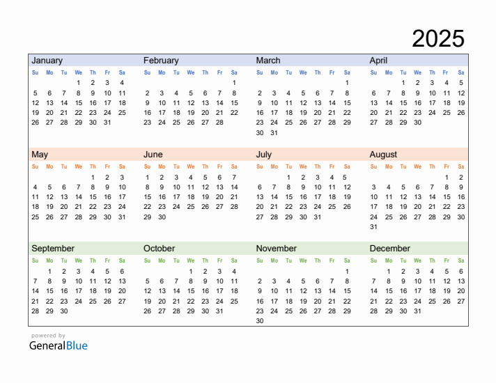 2025 Yearly Calendar Template With Notes Section