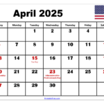 April 2025 Calendar Printable PDF Template With Holidays