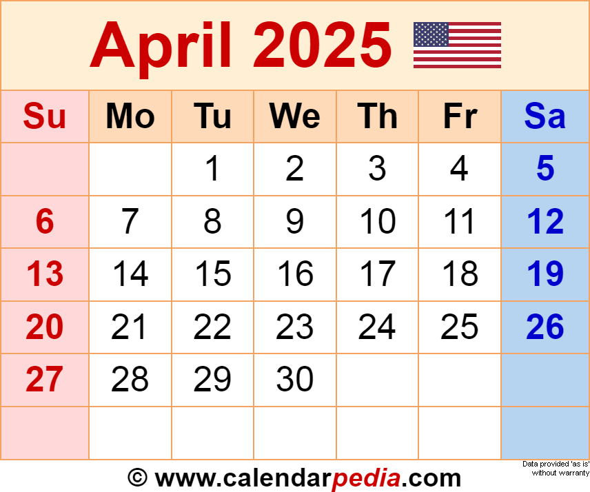 April 2025 Calendar Templates For Word Excel And PDF