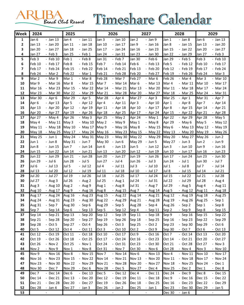 Aruba Timeshare Calendar 2025 Elise Sabina