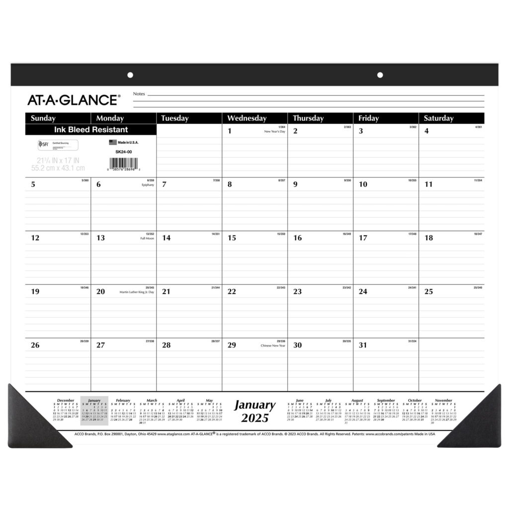 AT A GLANCE 2025 Large Monthly Desk Pad Calendar Office Supplies Flat 