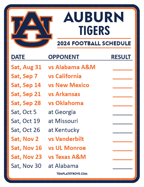 Auburn 2025 Football Schedule Printable Free Download Jason Bailey