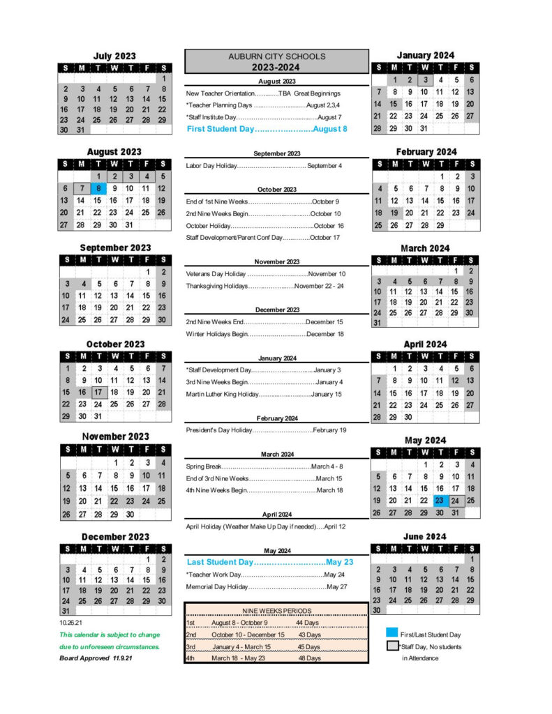 Auburn City Schools Calendar 2023 2024 In PDF