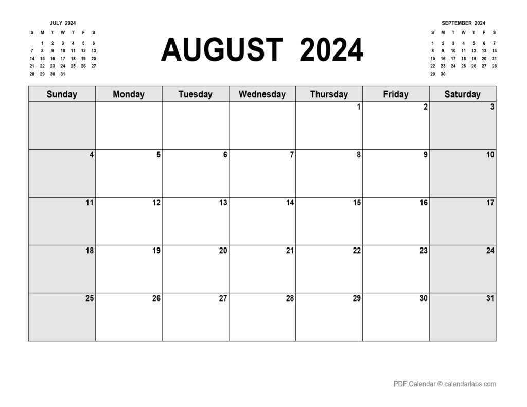 August 2024 Calendar Printable