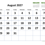 August 2027 Calendar With Extra large Dates WikiDates