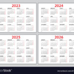 Calendar 2023 2024 2025 2026 Template Planner Vector Image