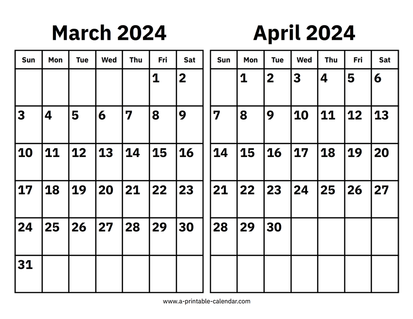 Calendar 2024 March April Doti Michell