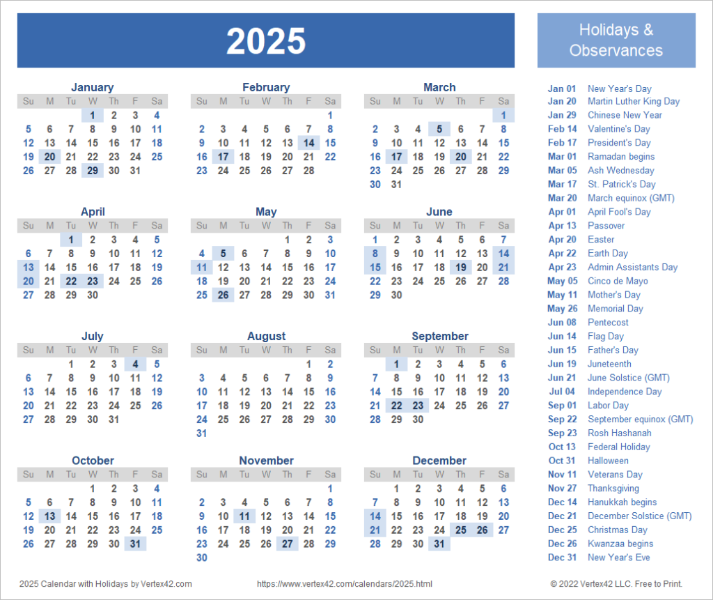 Calendar 2025 Calendar Printable Verna Horvath