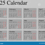 Calendar 2025 Not Colored Grey Squared Months Stock Illustration