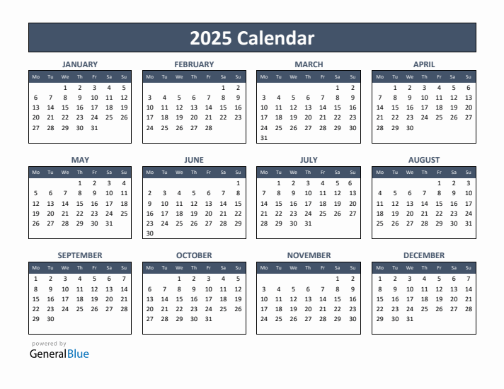 Calendar 2025 Printable Monday Start And End Peggy Blakelee