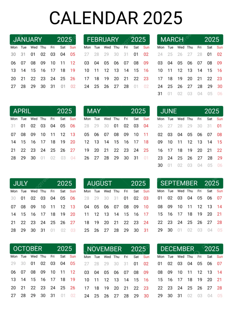 Calendar 2025 Vector Template Download On Pngtree