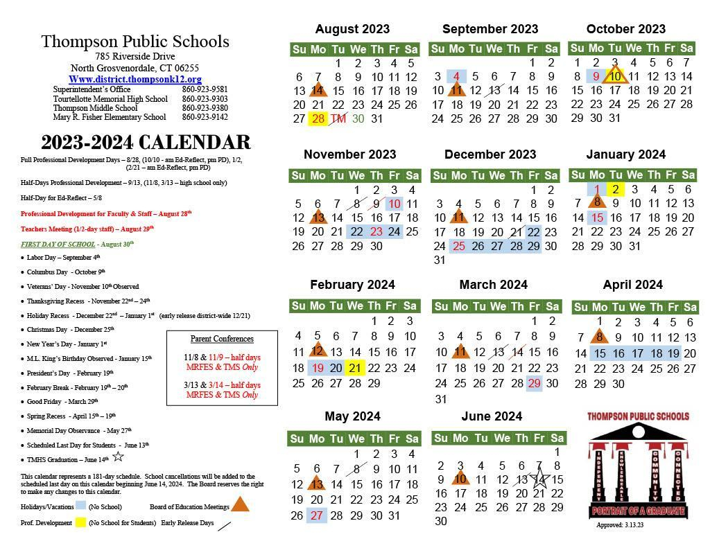 Calendar Parents Thompson Public Schools