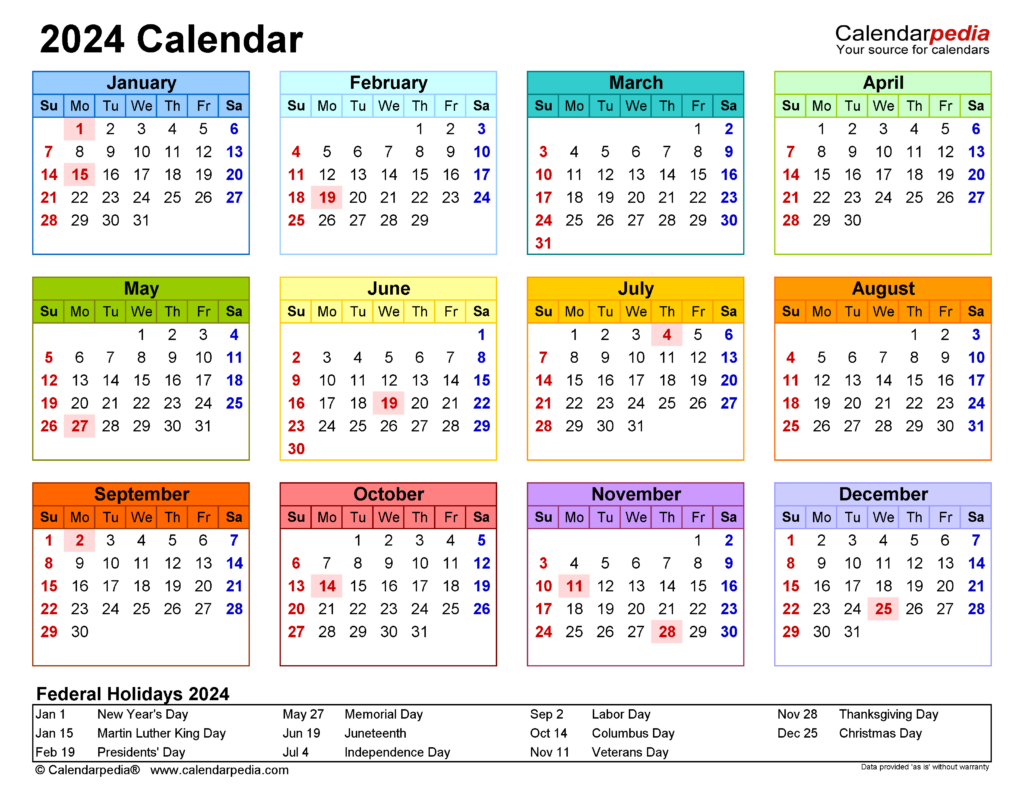 Calendar Pedia 2024 2024 Calendar Printable