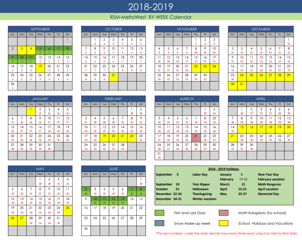 CALENDAR RSM MetroWest School