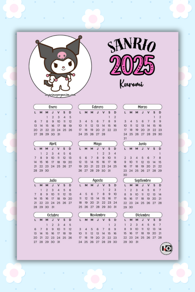 Calendario 2025 Kuromi En PDF Gratis In 2024 Diy Hello Kitty Hello 