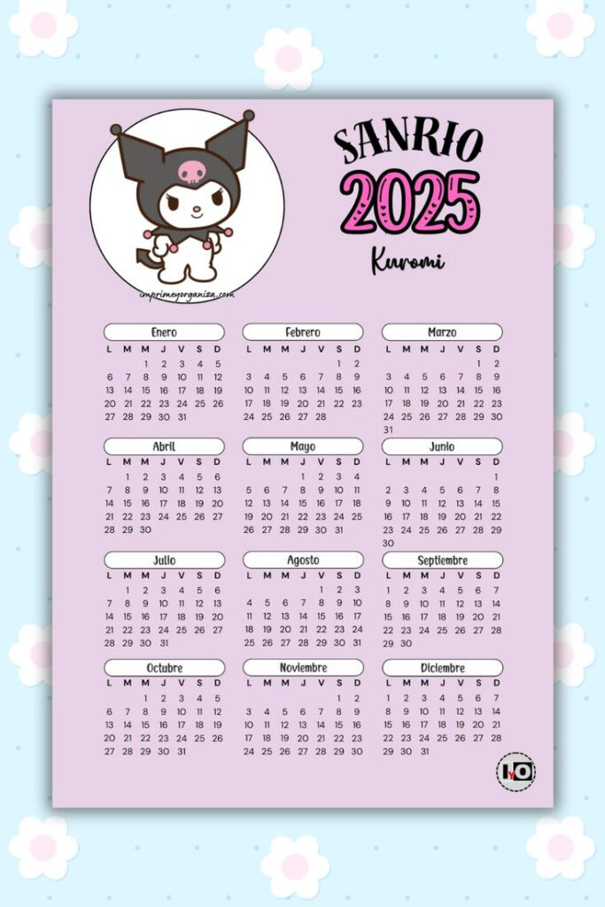 Calendario 2025 Kuromi En PDF Gratis In 2024 Hello Kitty Sanrio 