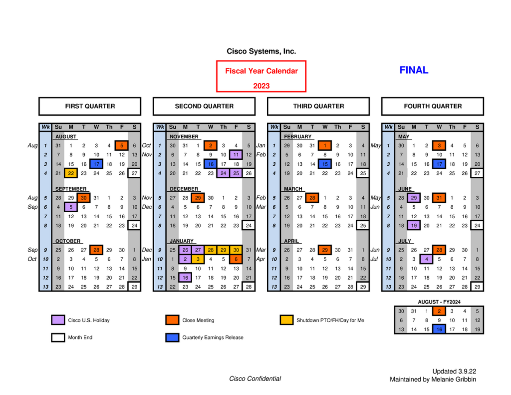 Cisco Fy23 Fiscal Calendar Abigail Michael