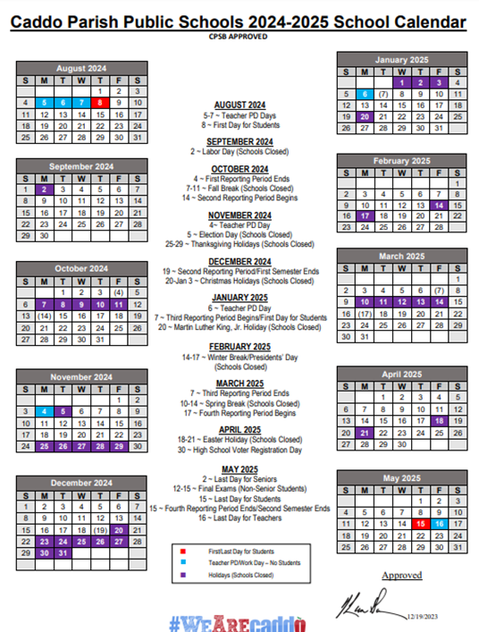 CPSB School Calendar 2024 2025 Caddo Parish Magnet High School