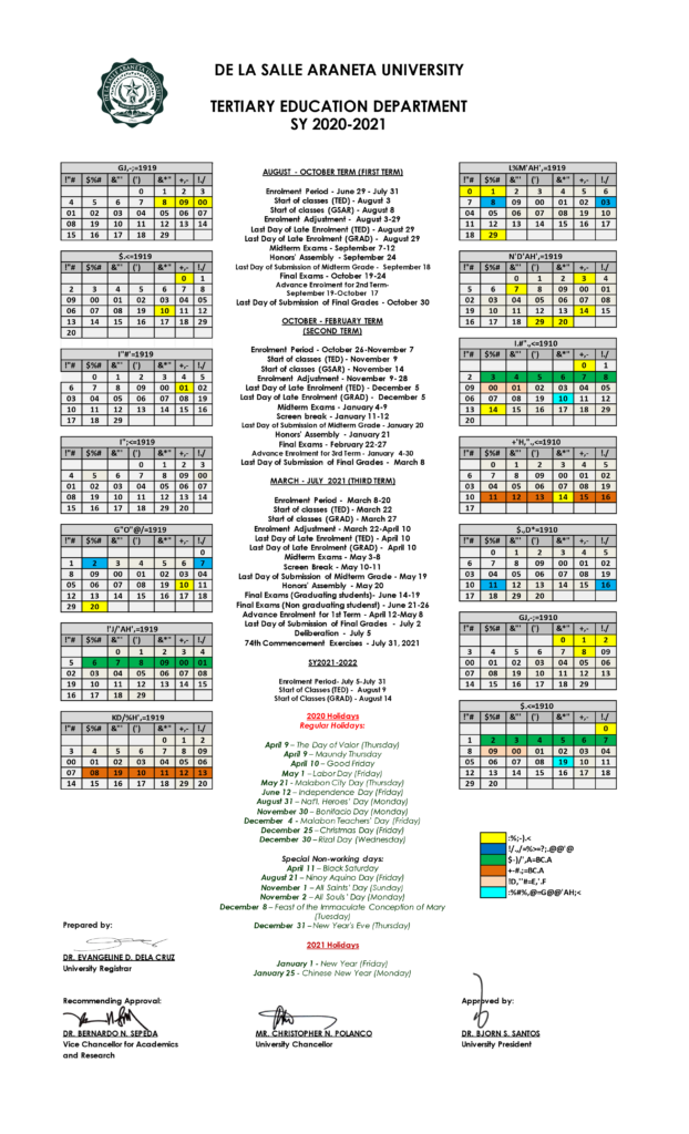 De La Salle Araneta Website Calendar