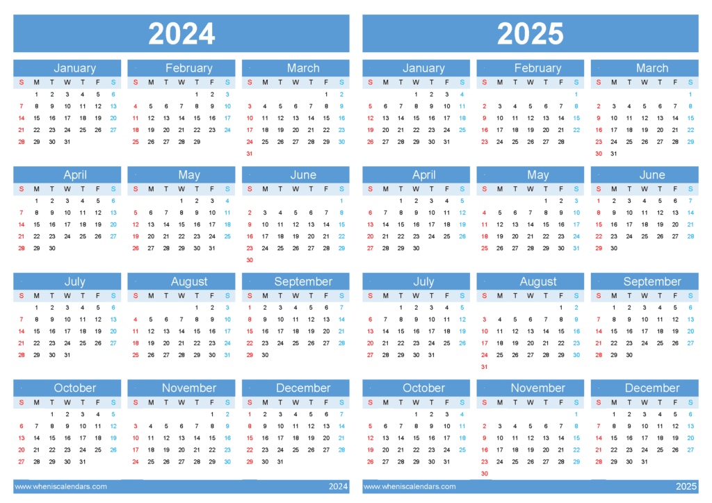 Download Calendar 2024 2025 Excel A4 Horizontal 45Y07