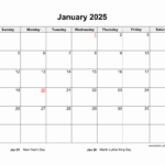 Download January 2025 Blank Calendar horizontal