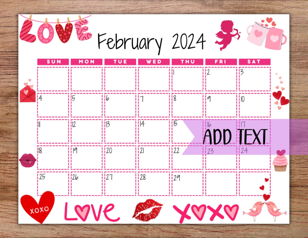 EDITABLE Printable February Calendar 2024 Cute Etsy