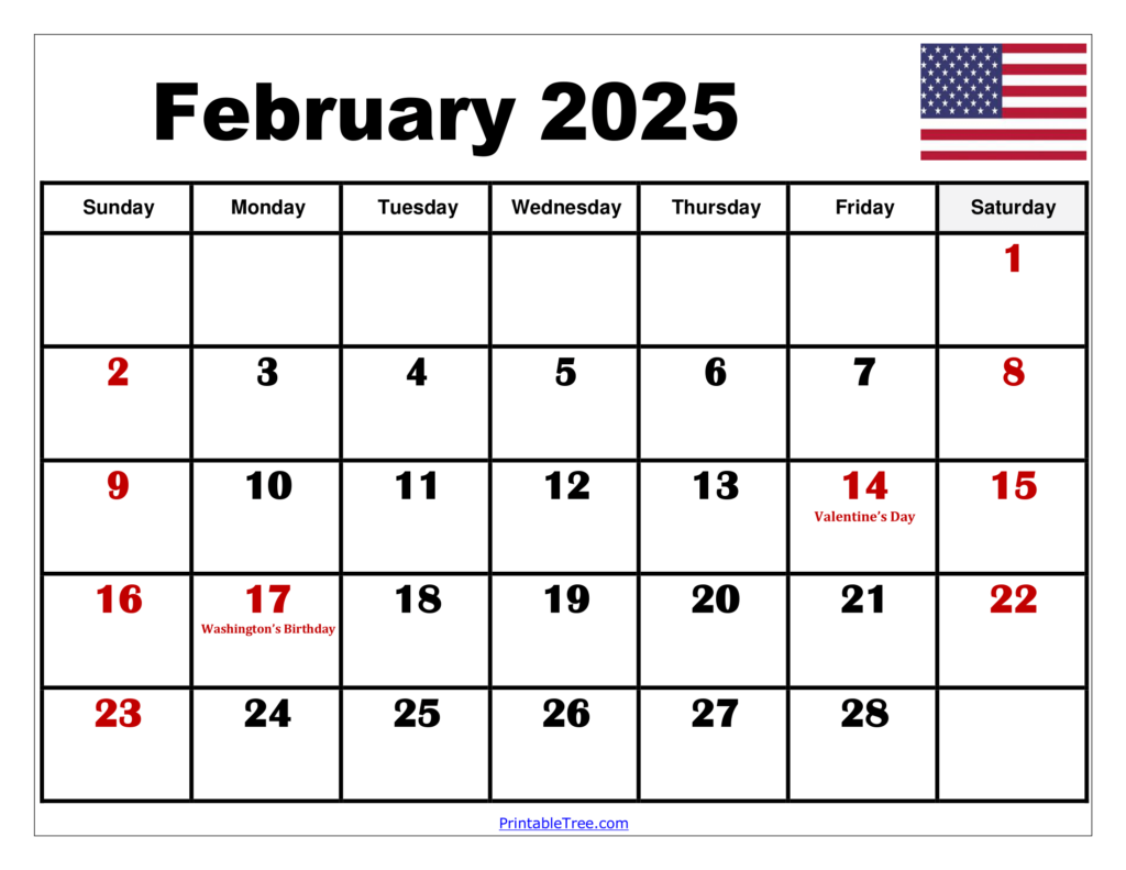 February 2025 Calendar Printable PDF Template With Holidays