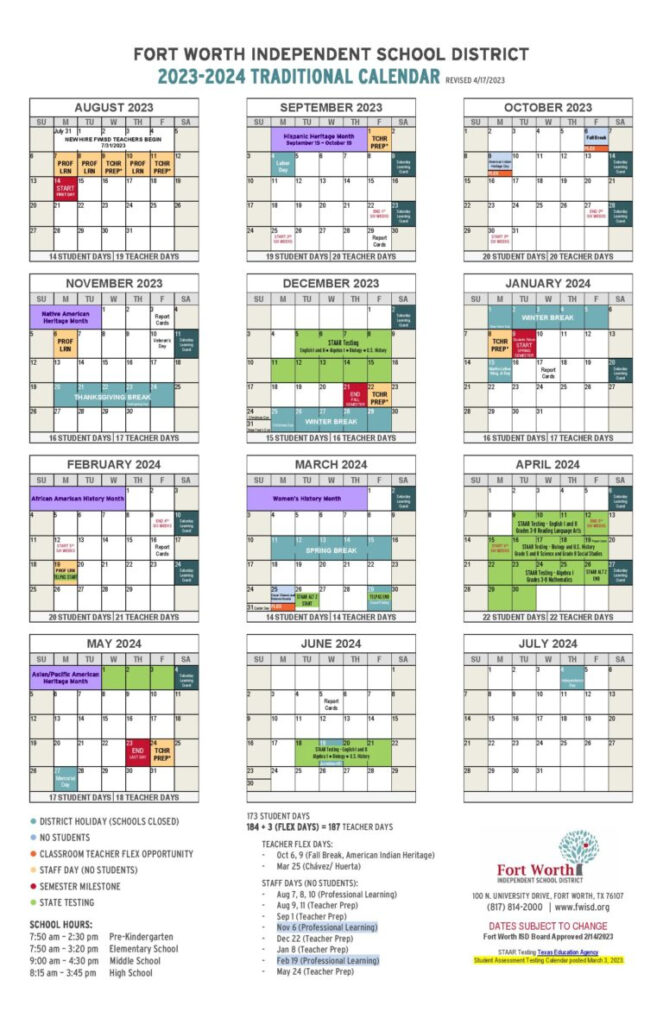 Fort Worth Independent School District Calendar 2023 2024