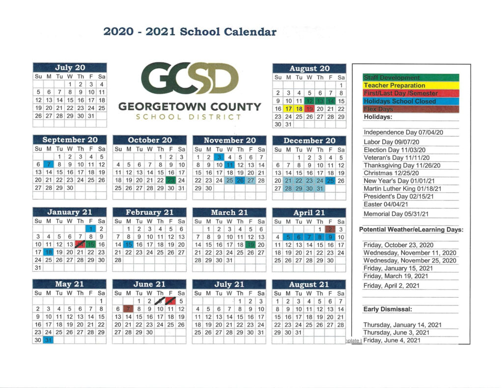 Georgetown County School District Calendar School Calendar Teacher 