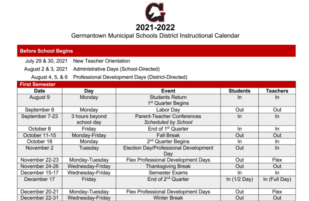 Germantown Academy Calendar Printable Calendars AT A GLANCE