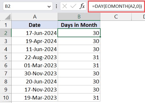 Get Total Number Of Days In Month In Excel Easy Formulas 