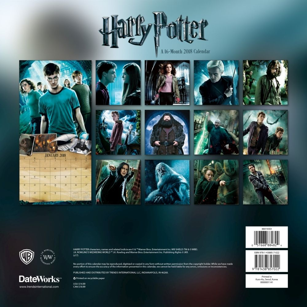 Harry Potter Wall Calendar Harry Potter Wall 2018 Harry Harry Potter