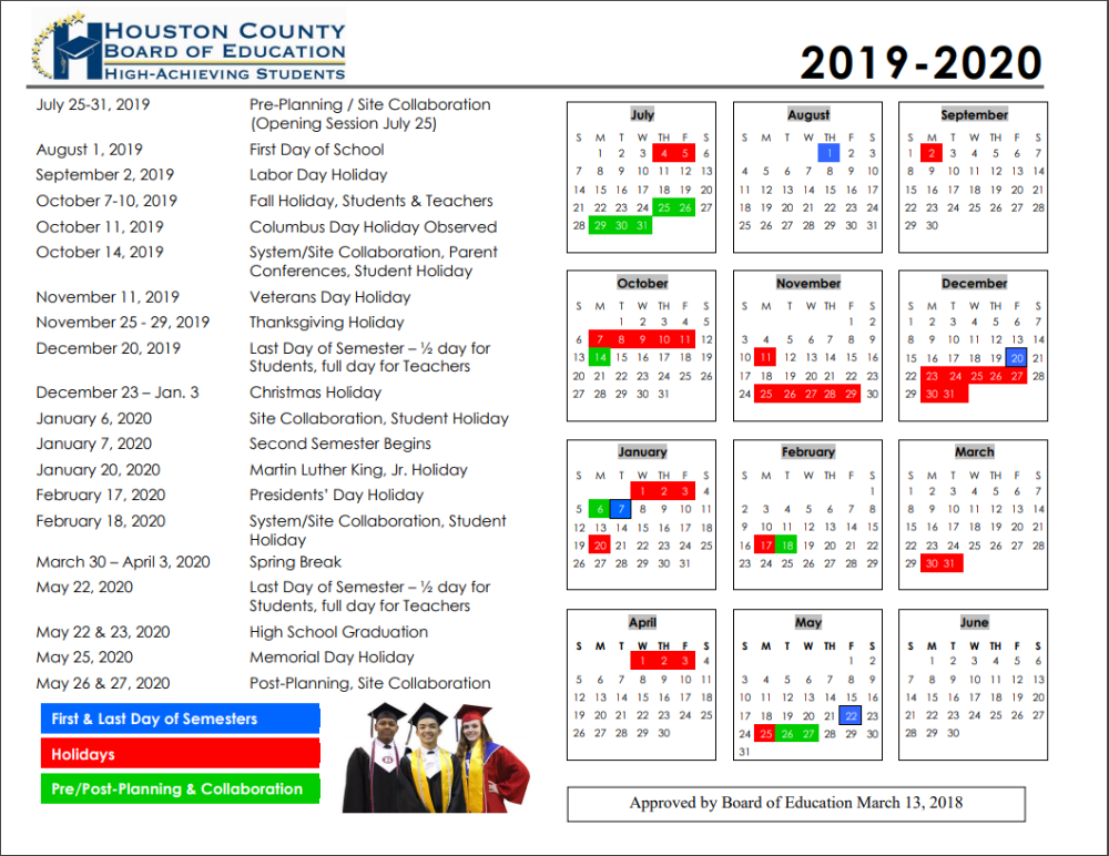 HCBOE Calendars School Calendars Houston County Schools School 