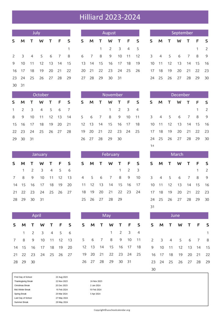 Hilliard City Schools Calendar With Holidays 2023 2024