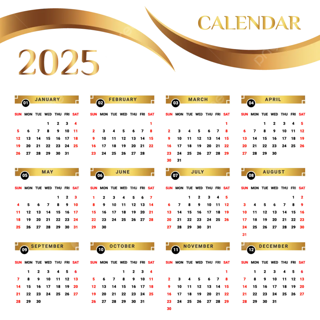 Jahreskalender 2025 Mit Schwarz Und Gold Vektor Kalender Kalender 