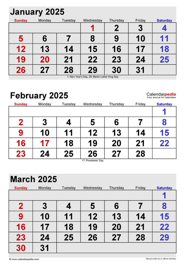 January February And March 2025 Calendar A Comprehensive Guide 