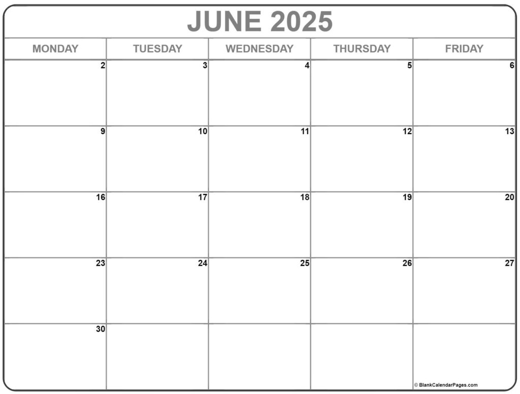 June 2025 Monday Calendar Monday To Sunday