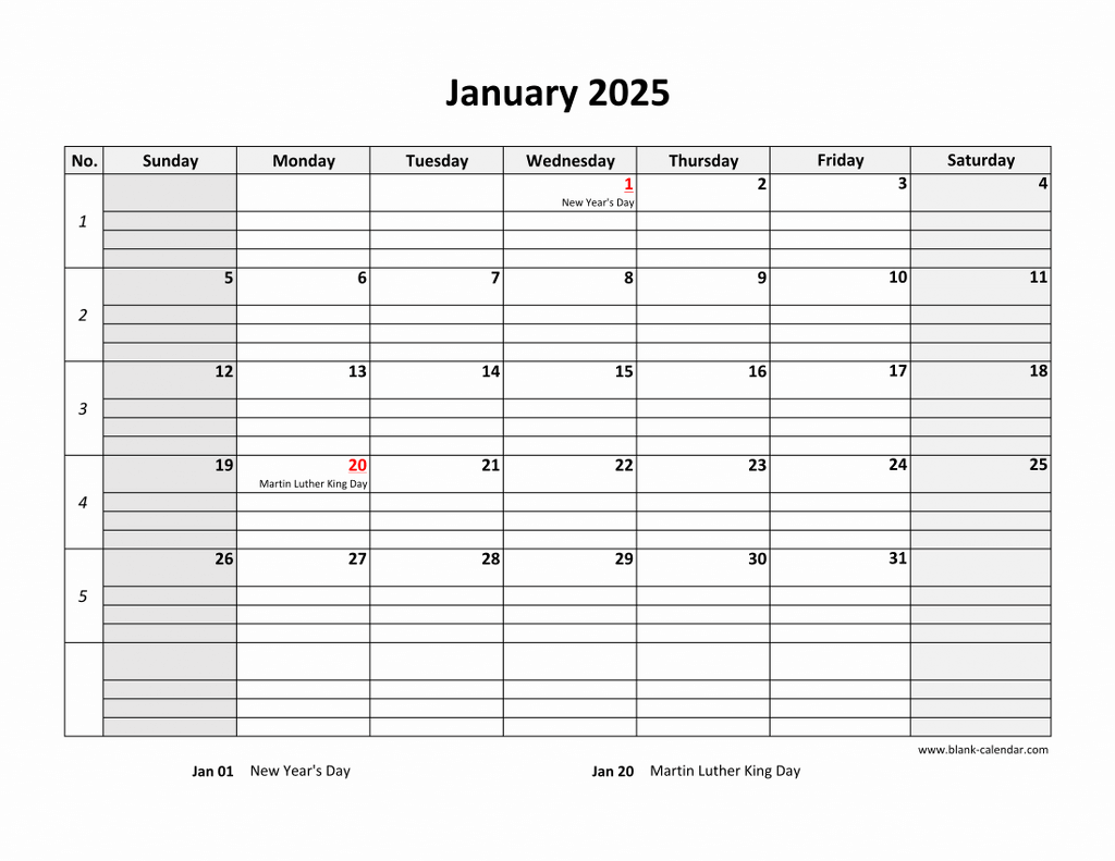 Large Grid Calendar 2025 Printable Lucia Rivalee