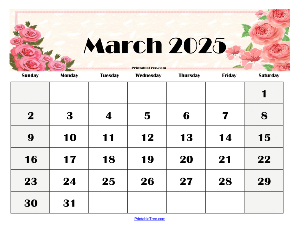 March 2025 Calendar Printable PDF Template With Holidays