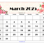 March 2025 Calendar Printable PDF Template With Holidays