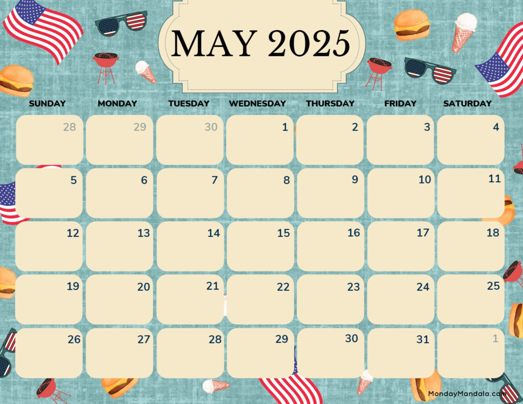 Memorial Day 2025 Calendar Printable Free Lindi Brianna