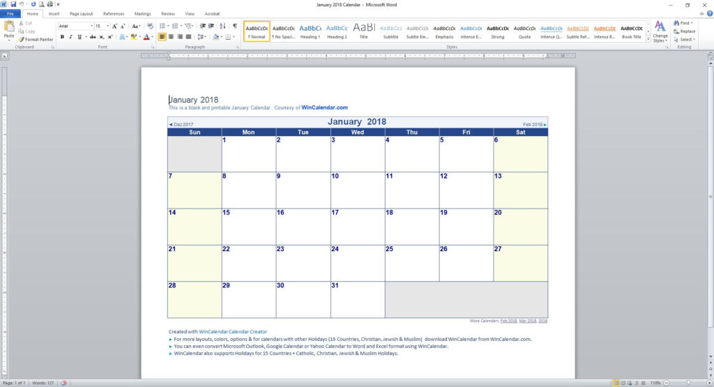 Microsoft Word Calendar Template Gpswest