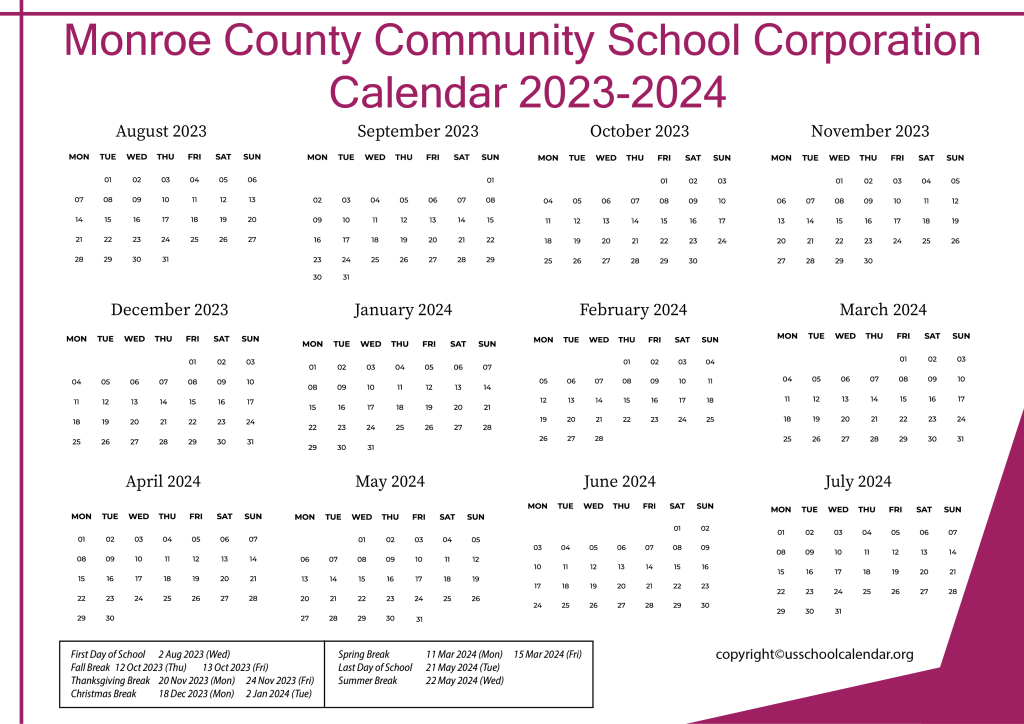 Monroe County Community School Corporation Calendar 2023 24