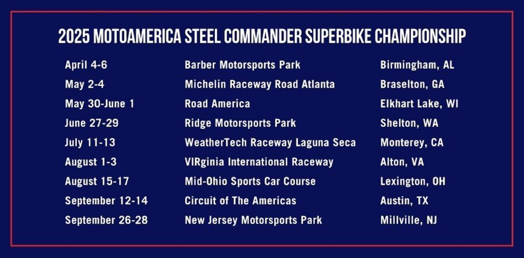 MotoAmerica 2025 Calendar SportBikes Inc Magazine