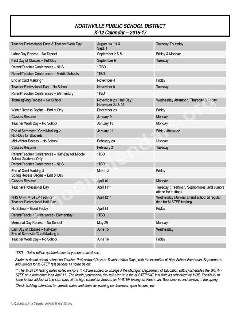 Northville School District Calendar 2023 Schoolcalendars